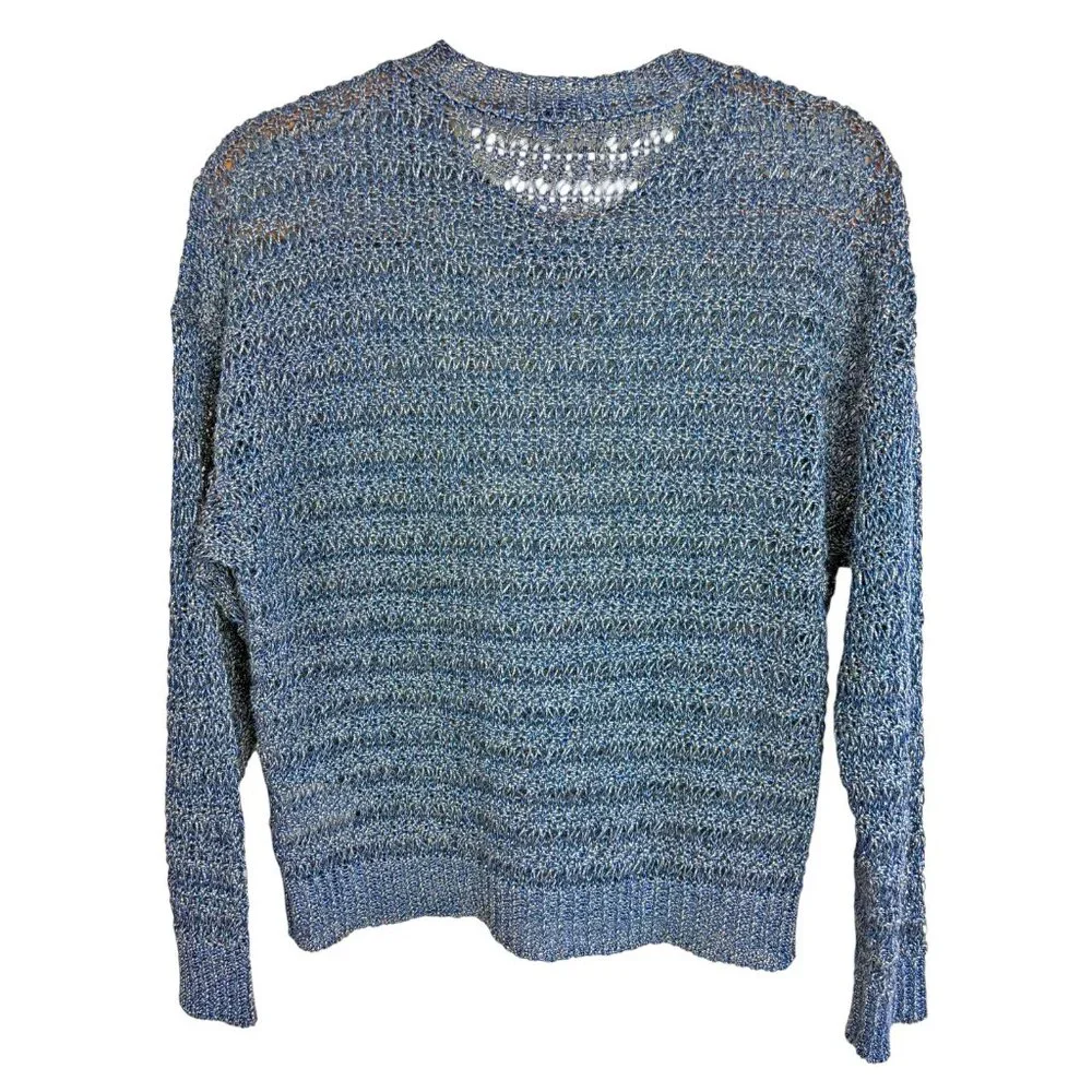 Peserico Blue Open Knit Linen Blend Crewneck Italian Sweater - Picture 6 of 9